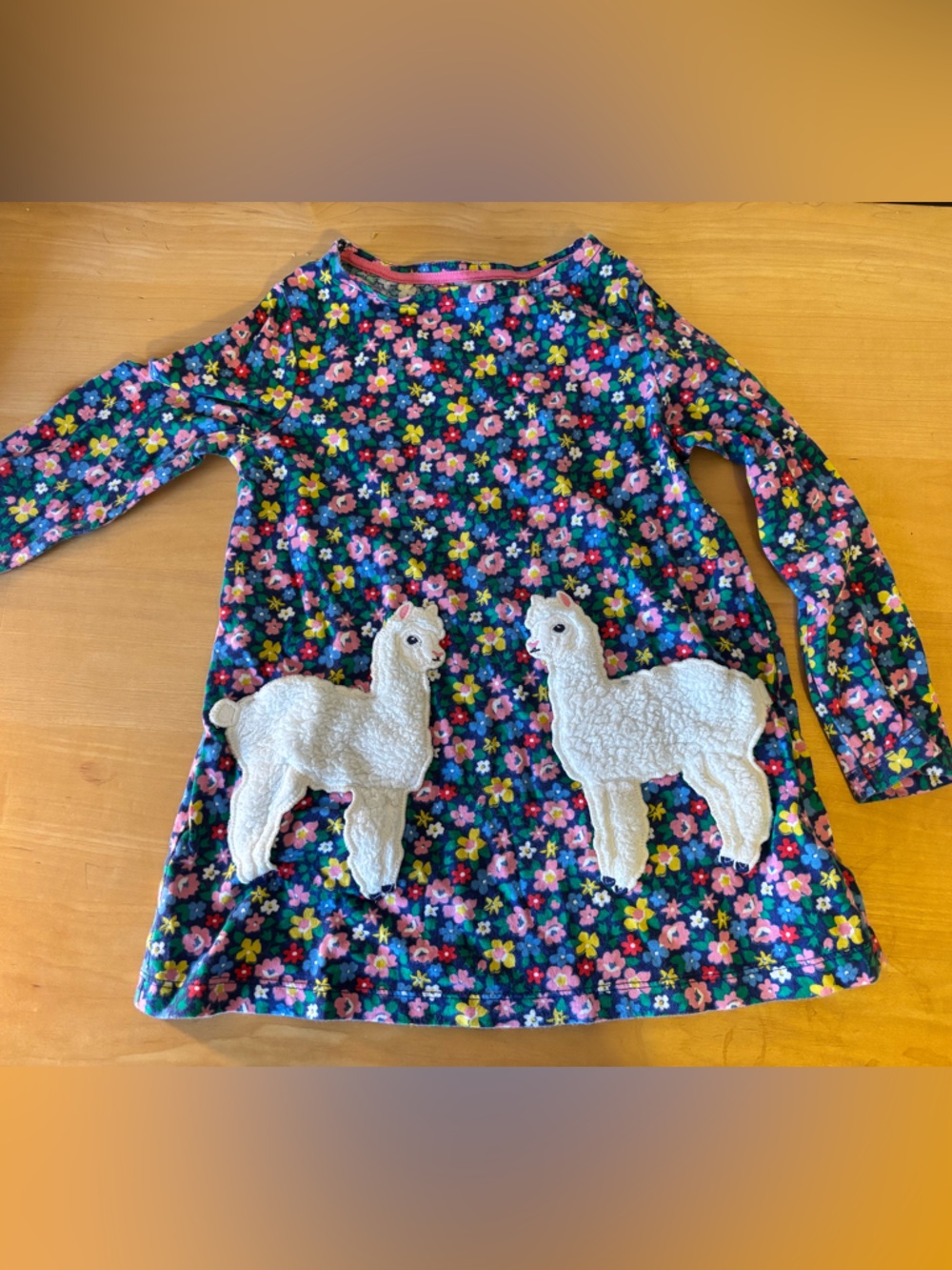 Mini Boden llama & floral print dress - size 5-6
